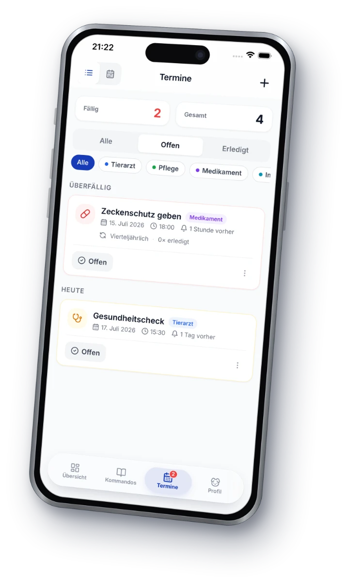 DogPass appointments: due items, categories and reminders