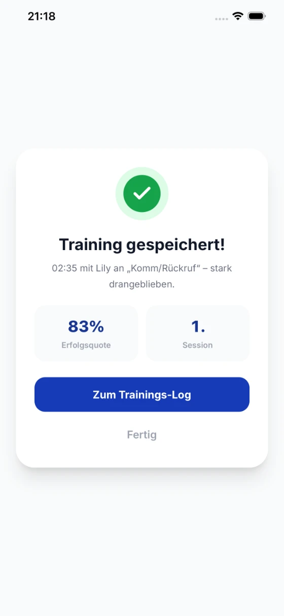 Session saved with success rate and link to the training log