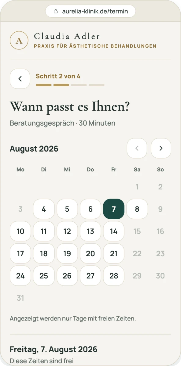 Step 2 of 4: only days with free times are shown
