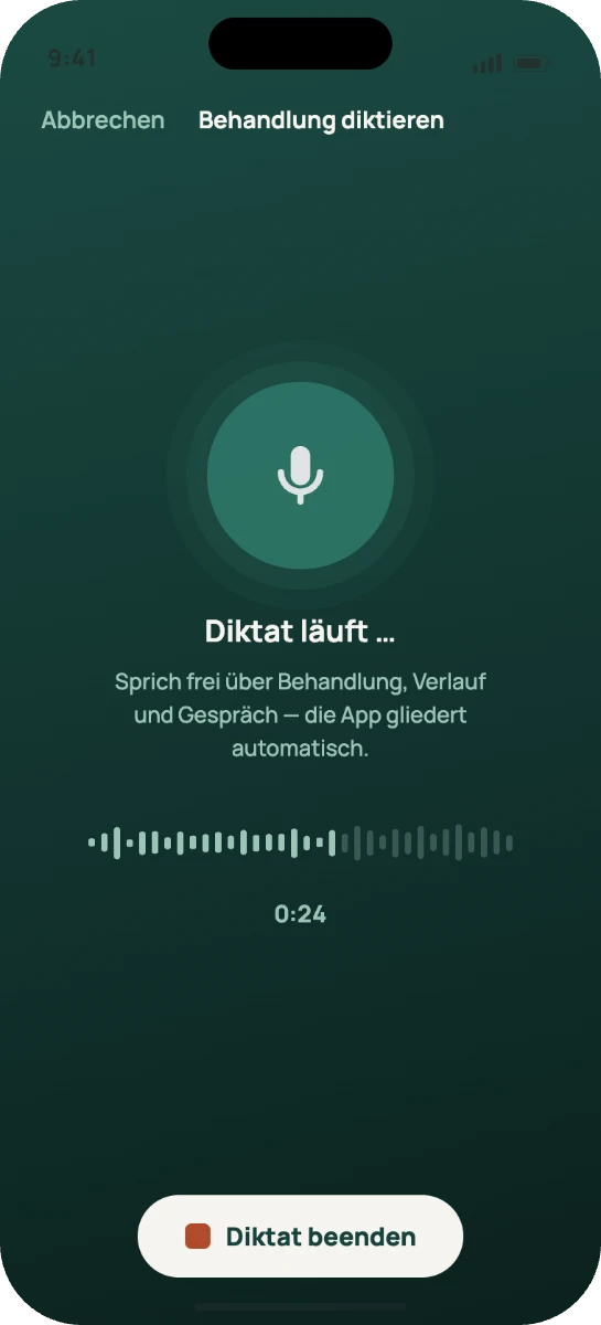 Dictation running: speak freely about treatment, course and conversation